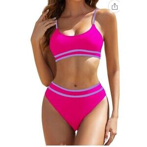Women's High Waisted Bikini Sets Sporty Two Piece Swimsuit Color Block